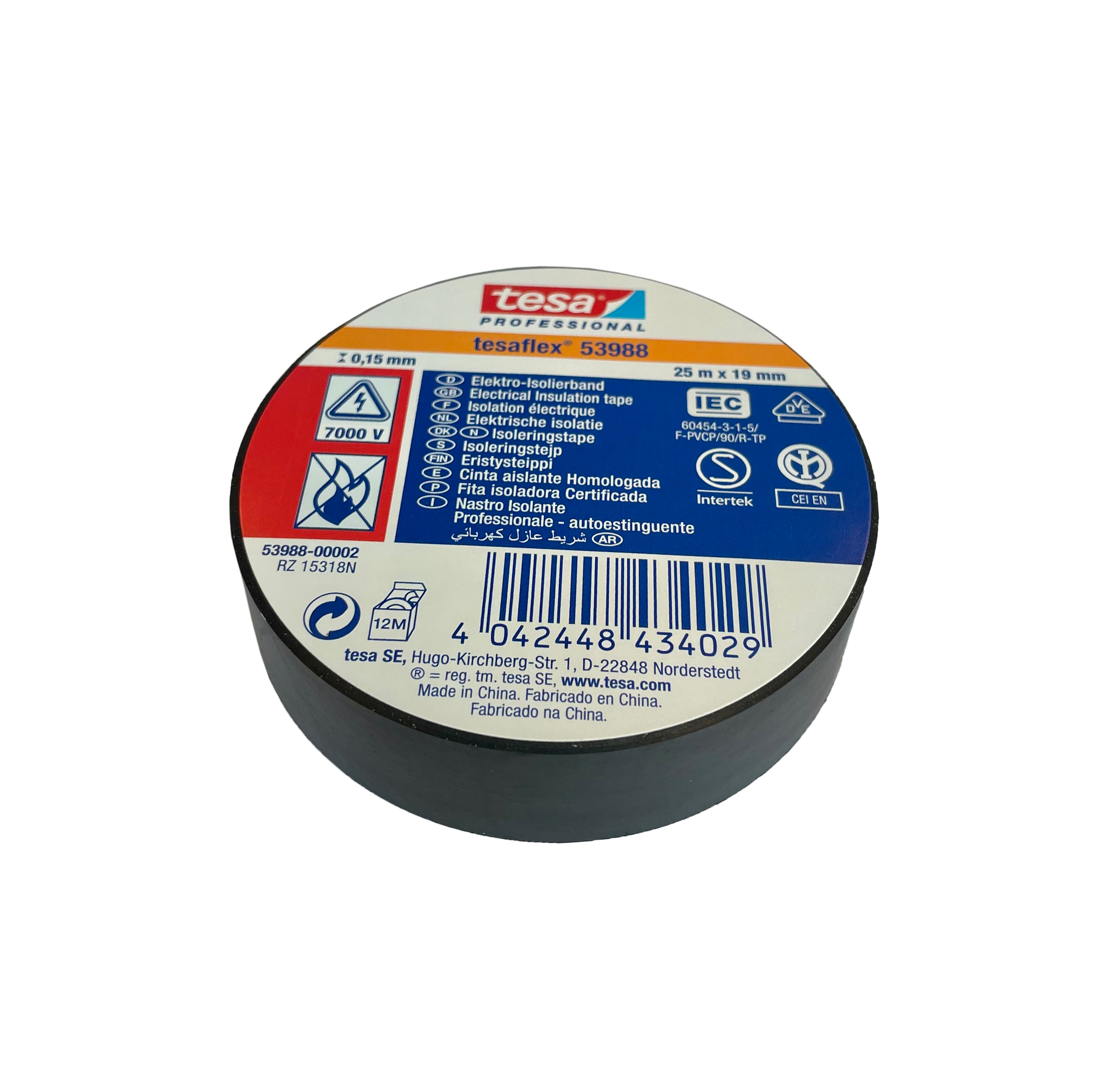 Isolierband, 19mm, Rolle 25mtr, schwarz, Tesa