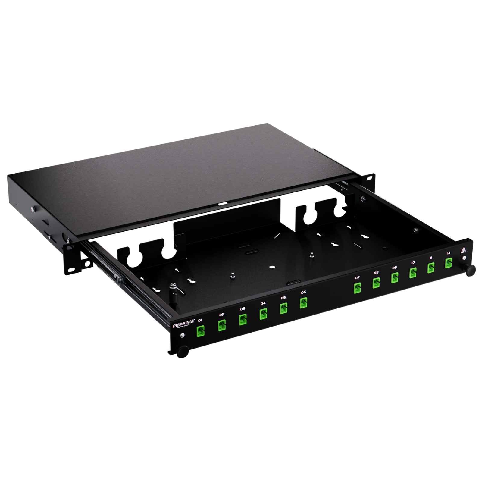 Patchpanel LWL, 1 HE, leer, 19 Zoll, schwarz, Fibrain